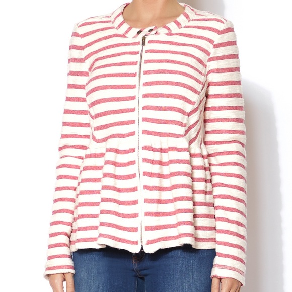 Free People red white striped peplum jacket - Picture 3 of 16
